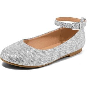 NWT K KomForme Girl's Ballerina Flat Shoes, Silver-Size 3 T